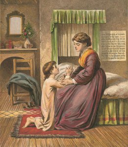 Boy Praying with His Mother by English School