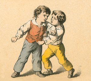 Boys fighting by English School