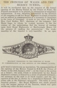 Bracelet presented to the Princess of Wales in Commemoration of the Opening of the Mersey Tunnel by English School