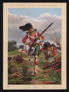 British Army soldiers of the 92nd Highlanders, New Year greetings card by English School