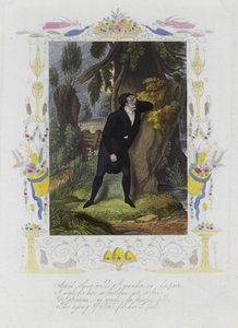 Valentine card with an image of a distressed man standing by the trunk of a tree by English School