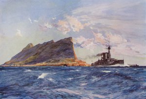 British Battleship off Gibraltar by English School