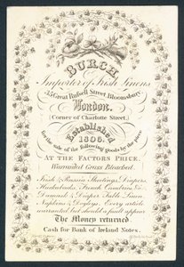 Burch, importer of Irish linens by English School