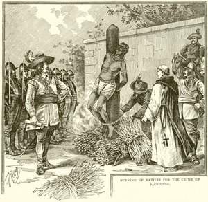 Burning of Natives for the Crime of Sacrilege by English School
