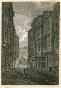 Butcher Row, looking from Temple Bar, based on a drawing by Edward Dayes, 9 June 1796