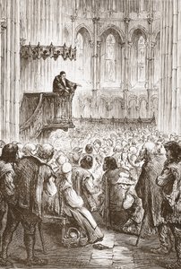 Calvin preaching his farewell sermon in expectation of banishment by English School