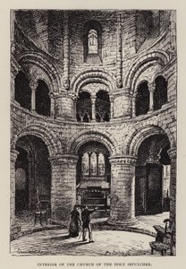Cambridge: Interior of the Church of the Holy Sepulchre by English School