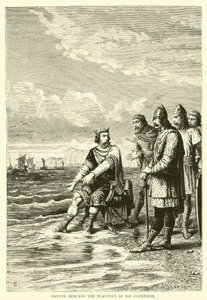 Canute rebukes the flattery of his courtiers by English School