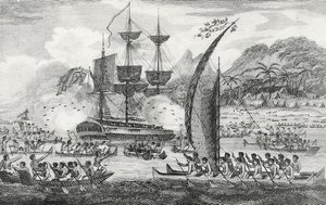 Captain Wallis Attacked by the Indians by English School