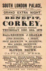 Captain Webb, the Hero of the Channel, Corkey the Pedestrian, the Beckwiths (Swimmers) and Others at the South London Palace, 1878 by English School