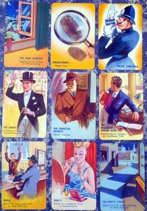 Cards for an English family Murder Mystery card game I Commit, c.1930