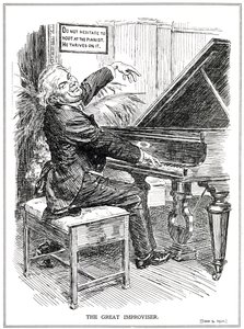 Cartoon Lampooning Lloyd George as the Great Improviser or Leader of the Improvisa-Tories, June, 1920