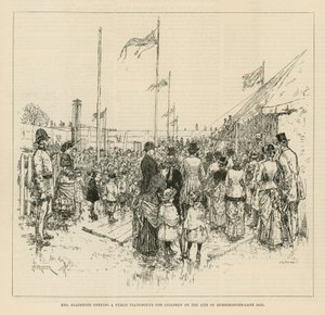 Catherine Gladstone opening a public playground for children by English School