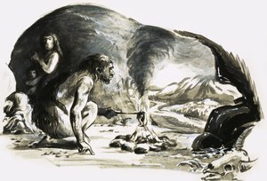 Cave Man Cooking by English School