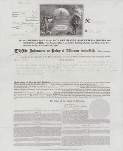 Certificate of fire insurance issued by the Royal Exchange Assurance Corporation for a house in Wilmslow, Buckinghamshire