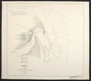 Chart of Dubai in 1822 by marine surveyors of the English East India Company, entitled Trigonometrical Plan of the Back-water of Debai by Lieut. R. Cogan under the direction of Lieut. J. M. Guy, H. C. Marine by English School