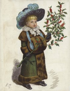 Child Holding a Large Holly Branch by English School