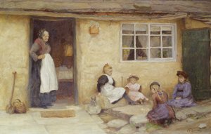 Children Playing Dice by a Cottage