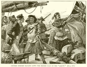 Chinese Officers Hauling Down the British Flag on the Arrow by English School