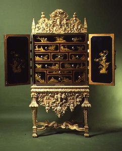 Chinese export lacquer cabinet and stand of gilt gesso in the French style, English