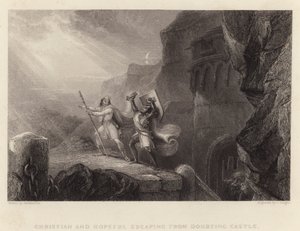 Christian and Hopeful Escaping from Doubting Castle by English School