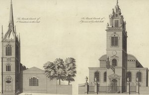 Church of St Dunstan in the East and Church of St James Garlickhythe, London by English School