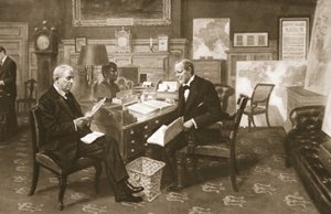 Churchill and Fisher at work: the First Lord in his room at the Admiralty with the First Sea Lord, from The Illustrated War News, 1915 by English School