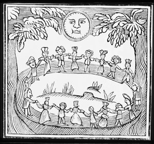 Circle of Witches Dancing Beneath a Full Moon, illustration from a collection of chapbooks on esoterica