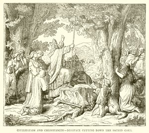 Civilization and Christianity: Boniface Cutting Down the Sacred Oaks by English School