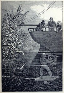 Clearing the Screw, from Under the Waves, or Diving in Deep Waters, pub. 1887 by English School