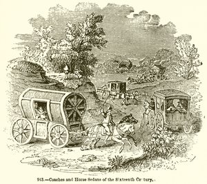 Coaches and Horse Sedans of the Sixteenth Century by English School