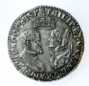 Commemorative shilling for the marriage of Philip II of Spain and Mary I of England by English School