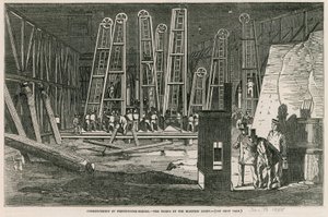 Commencement of Westminster Bridge, the Works by Electric Light by English School