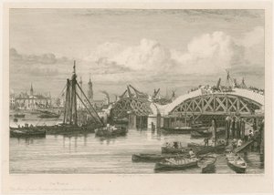 Construction of New London Bridge, 26 July 1827 by English School