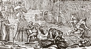 Contemporary woodcut showing the harvest by English School