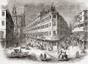 Cornhill, The Exchange and Lombard Street, London, England in the Mid 19th Century, from Old England: A Pictorial Museum, Published 1847 by English School