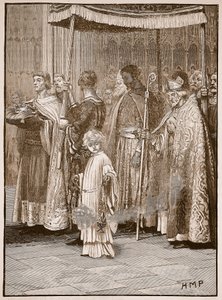 Coronation of Richard in Westminster Abbey: the procession along the aisle (Illustration from Cassell