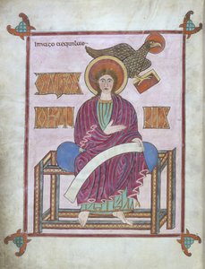 St. John with his symbol, from the Lindisfarne Gospels, 710-721 by English School