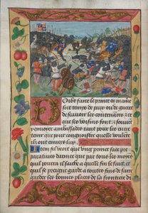 The king of England mounted on a white horse, chasing the fleeing king of France, from Robert de Balsac