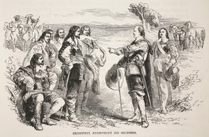 Cromwell addressing his soldiers by English School