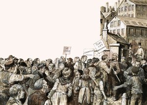 Crowd Picketing a Factory with Signs