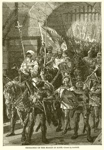 Crusaders on the March in Rome by English School