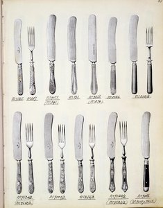 Cutlery designs, from a trade catalogue of domestic goods and fittings, c.1890-1910 by English School