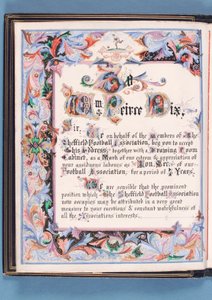 Dedication from an Address Presented by Sheffield Football Association to William Pierce-Dix on the Occasion of his Retirement as Secretary, 1882 by English School