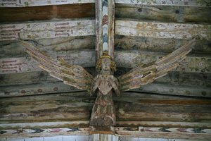 View of one of the carved wooden angels in the nave
