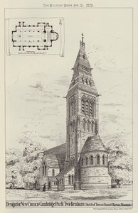 Design for New Church, Cambridge Park, Twickenham, Sketch of Tower and Chancel by English School