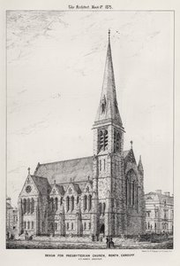 Design for Presbyterian Church, Roath, Cardiff (engraving) by English School