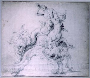 Design for a gilt-bronze firedog, designed by Lambert-Sigisbert Adam