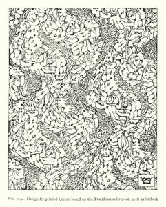Design for printed Cotton based on the Pea, diamond repeat, 30 × 21 inches by English School