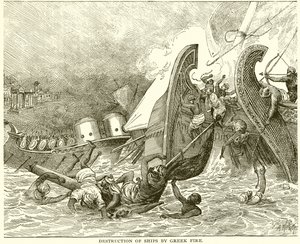 Destruction of Ships by Greek Fire by English School
